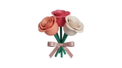 Three Roses in Pink, Peach, and White with Pink Ribbon Transparent Background Perfect for Valentine’s, love and spiritual themes. High-quality scalable PNGs for T-shirts, stickers, and digital project