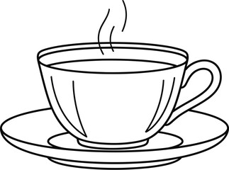 Steaming cup of tea illustration on a saucer against a clean white background