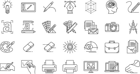 Hand drawn business and office icon set in black and white