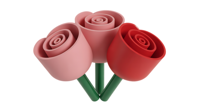 Three Stylized Roses in Pink and Red on Black flower Transparent Background Perfect for Valentine’s, love and spiritual themes. High-quality scalable PNGs for T-shirts, stickers, and digital projects.