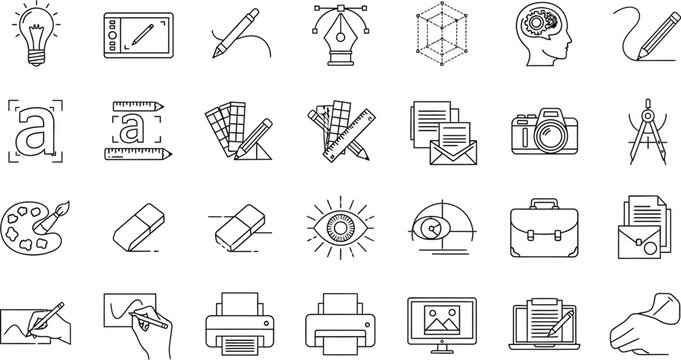 Hand drawn business and office icon set in black and white