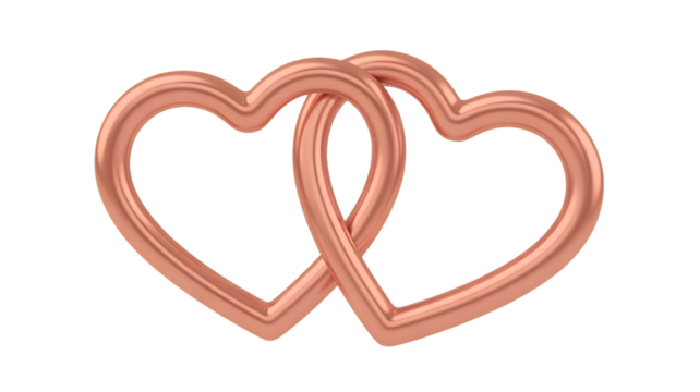 Two Intertwined Copper Hearts on Transparent Background, Perfect for Valentine’s, love and spiritual themes. High-quality scalable PNGs for T-shirts, stickers, and digital projects.