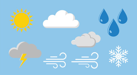 Obraz premium Weather icons set with sun cloud rain thunder wind and snow