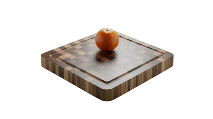 A Tomato Resting on Chopping Board: A ripe, single tomato rests atop a wooden chopping board, an inviting culinary still life.