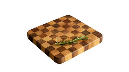 Checkerboard Cutting Board: An artistic cutting board with a checkerboard pattern, adding a touch of rustic charm, complemented by a sprig of rosemary