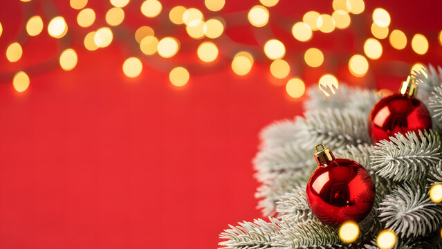 christmas decoration on red : Elegant Bokeh Red Decoration Christmas Tree Ornaments Festive Background Scene