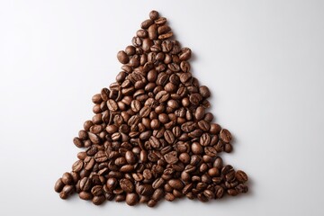Coffee beans shaping a christmas tree on white background
