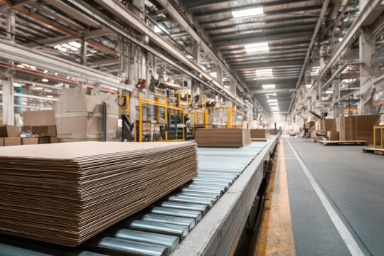 Cardboard Stacks Moving in Industrial Production Facility