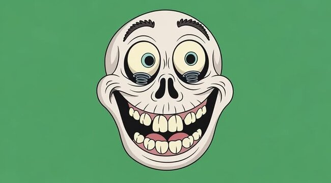Cartoon skull face with tears smiling menacingly animation