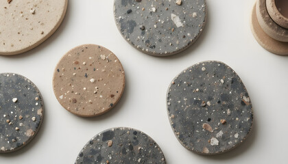 Black and white peppercorns and chocolate buttons on wooden table