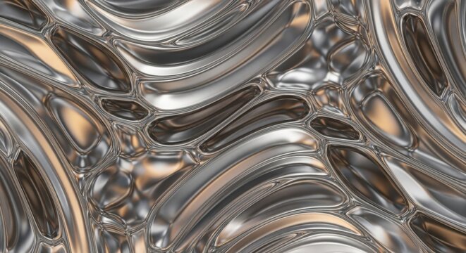 Abstract chrome texture with flowing, reflective, liquid metal pattern - Powered by Adobe