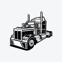 Semi truck 18 wheeler freight monochrome vector illustration