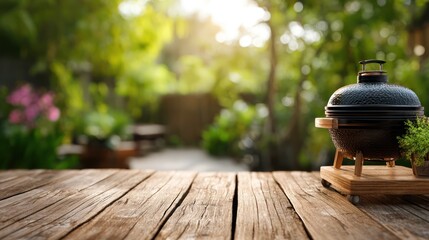 Al Fresco Dining Spot with Barbecue and Wooden Table