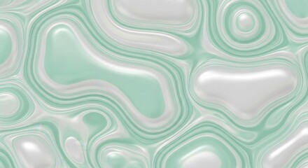 Abstract seamless pattern of glossy mint green and white fluid shapes