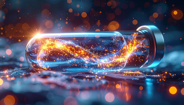 Energized Battery: A modern artistic representation of a battery, filled with swirling energy, epitomizes the innovation of technology. This image captures the essence of power.