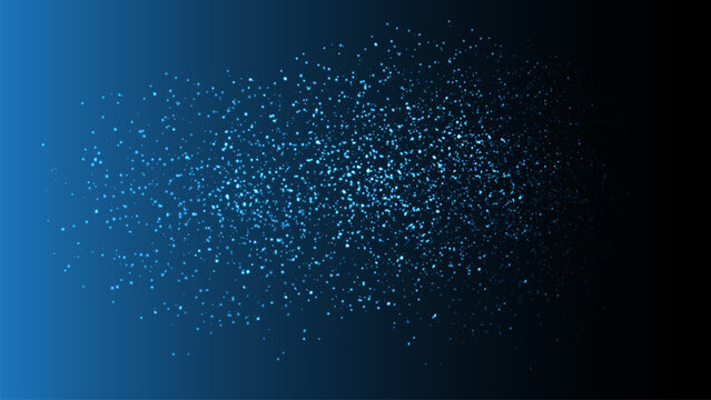 Abstract vector particles of glowing blue dust or bokeh fading out into a dark blue background.