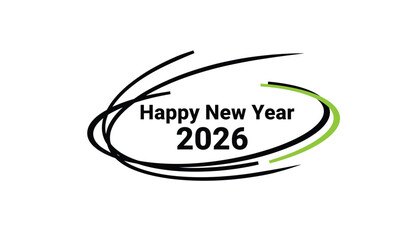 Fototapeta premium Happy New Year 2026 illustration abstract with black lines and green accents greeting cards and social media posts