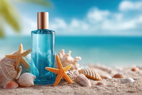Tropical Sun Protection Scene with Lotion and Starfish
