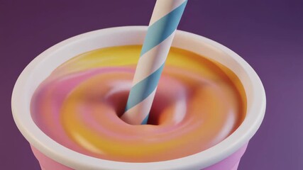 A lively cartoon moment caught as a smoothie cup stirs itself in gentle swirling motion