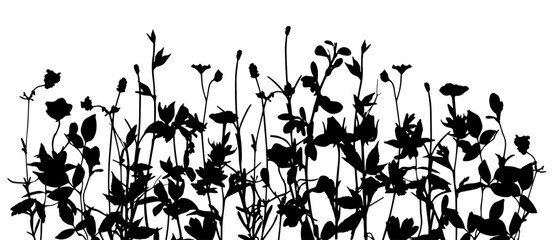Silhouettes of spring-, summer- glade. Black basis for design on white background universal use