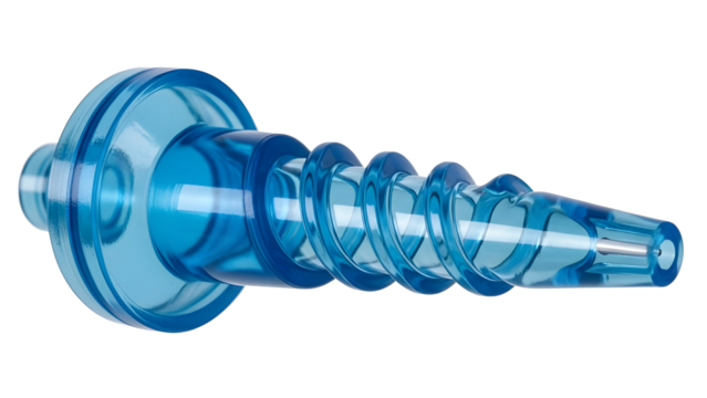 Isolated Clear Blue Plastic Scientific Part with Coiled Design