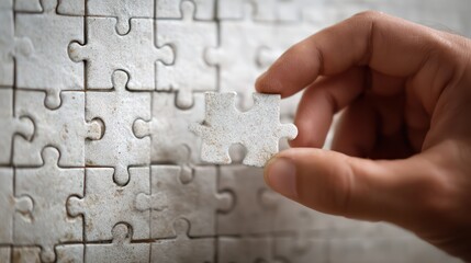 Achievement Symbol Hand Inserting Last Jigsaw Puzzle Piece