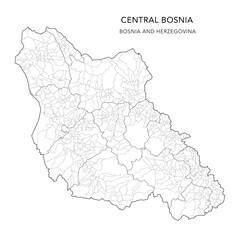 Vector Map of Central Bosnia Canton (Srednjobosanski Kanton, Županija Središnja Bosna) with Settlements (Naselja), Cities and Municipalities - FBiH, Bosnia and Herzegovina 2025