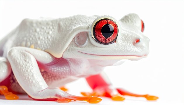 White Tree Frog Close-Up with Bright Red Eyes
