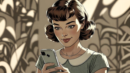 girl with smartphone in vintage retro style