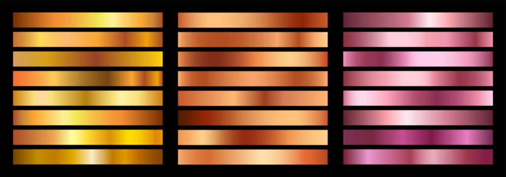 Shiny metallic gradient texture, gold, bronze, yellow and rose gold steel background - vector