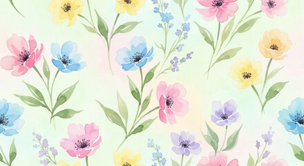 Elegant watercolor floral pattern background with soft pastel colors and delicate flower