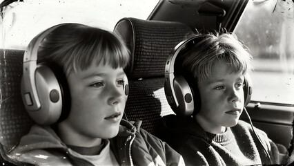 boy and girl listening to music in a car