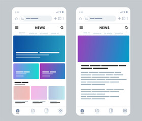 News application interface headline banners and article list on white background for online media magazine or blog reading platform mobile app design