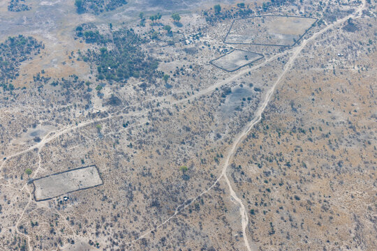 aerial view of Botswana's bushland with Bomas