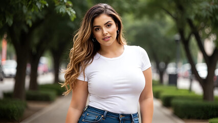 plump girl posing on the street
