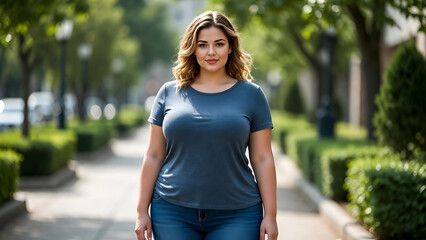 plump girl posing on the street