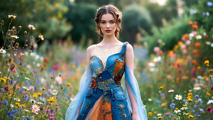 beautiful girl in a field with flowers