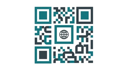 QR code graphic with global icon, for mobile access and information