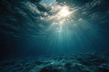 Fototapeta premium Abstract Blue Water Background with Deep Sea Sunlight