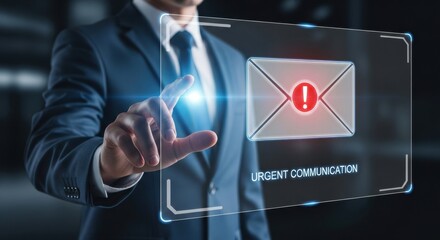 Businessman Interacting with Urgent Communication Alert