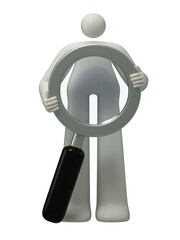 A man holds a magnifying glass