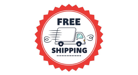 Red circular badge featuring a white delivery truck graphic for free shipping