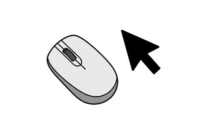Computer mouse and cursor on a white background, web design concept.