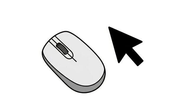 Computer mouse and cursor on a white background, web design concept.