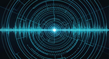 Abstract tech background with soundwaves and circular elements