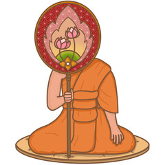 Buddhist monk holding a talipot fan