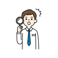 分析・調査・検索して驚く、若いビジネスマンのシンプルな上半身ベクターイラスト素材＿カラー