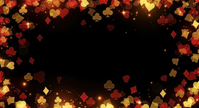 Red and Gold Casino Card Suits Bokeh Background
