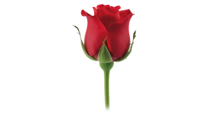 Single Red Rose with Green Stem On Transparent Background Design For Valentine’s, Love And Spiritual Projects, Greeting Cards, Apps And Social Media, Scalable PNG for T-Shirts, Stickers.