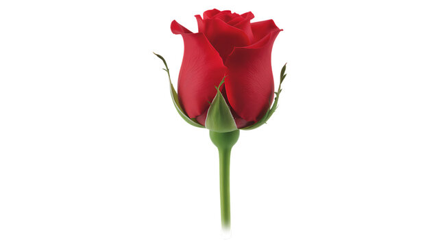 Single Red Rose with Green Stem On Transparent Background Design For Valentine’s, Love And Spiritual Projects, Greeting Cards, Apps And Social Media, Scalable PNG for T-Shirts, Stickers.